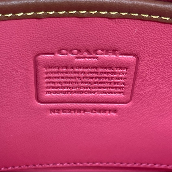 New ~ Coach Small Camera Bag With Quilting Watermelon Brass  Soft Calf Leather - Picture 9 of 9